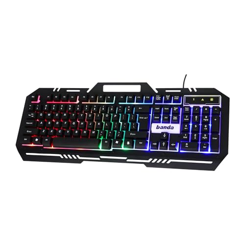 Image of D25 Banda Gaming Keyboard and Mouse Combo, Wired Backlit Rainbow Ergonomic Mechanical Feeling Led Removable Hand Rest Metal Panel,for Windows PC Gamer PS4 Xbox One [KM-K77] (only 2 Modes on & Off)