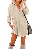 Dokotoo Womens Tunic Dresses for Women 2025 Fashion Fall Corduroy Collared Long Sleeve Button Down...