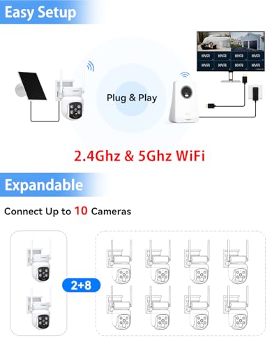 Image of Solar Security Cameras Wireless Outdoor, 4MP Solar Powered Home Security Camera System with 10CH NVR, 128G Local Recording, Color Night Vision, 2.4G & 5GHz WiFi, 360 Pan & Tilt, 2 Cam Kit