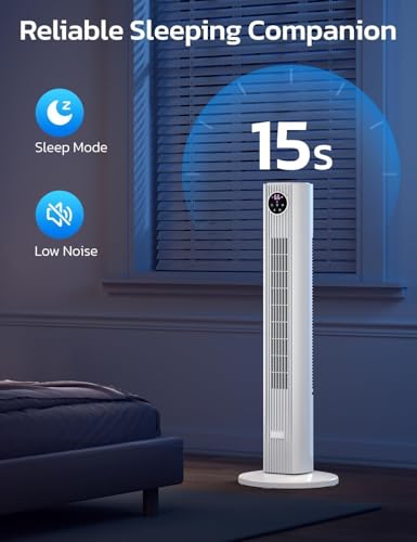 Image of ZAFRO Tower Fan for Bedroom, 90 Oscillating Fan with 3 Speeds, 4 Modes, 25ft /s Velocity, 12H Timer, Standing Fan for Bedroom, Living Room, Office, White, 36 Inches