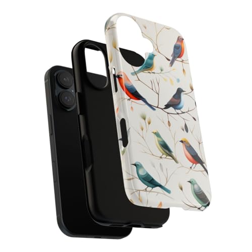 Coque iPhone 16 blanche rigide brillante avec motif oiseaux