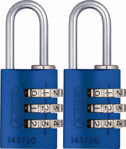 Image of ABUS 145 /20-20mm Body 3-Dial Resettable Combination Padlock, Blue 2ct (2pk)