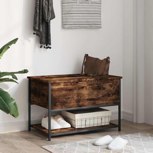 Banc avec espace de rangement chêne fumé 70 cm pour entrée - 4