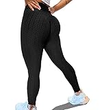 KINGJOZE High Waisted Yoga Pants for Women Stretchy Tummy Control Butt Lifting Booty Textured Leggings Running Workout Tights (Upgraded-Black, X-Large)