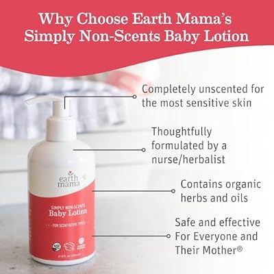 Earth Mama Simply Non-Scents Baby Lotion for Dry Skin, Calendula Cream for Newborn Skin Care, Children's Moisturizer with Aloe Juice, Rooibos, Shea Butter, Fragrance Free, 8-Fl oz (2-Pk)