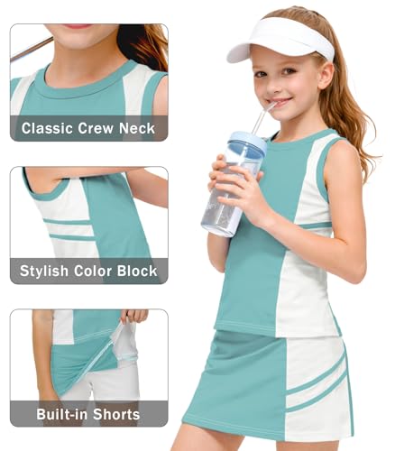 Image of AOBUTE Girls Tennis Golf Outfit Tank Top and Skirt with Shorts Set 4-12 Years