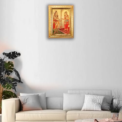 Image of Hawai Gold Plated Lord Shiva with Annapurna Devi Engineered Wood Wall Hanging Photo Frame | Size- 8.5x7inch | SFDI00493GLDFRM