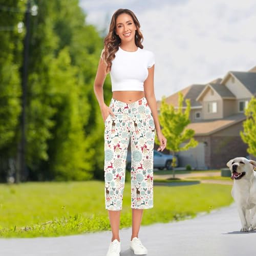 KLL Calças de ioga vintage com elementos de cervo de Natal com cintura alta e pernas largas para con