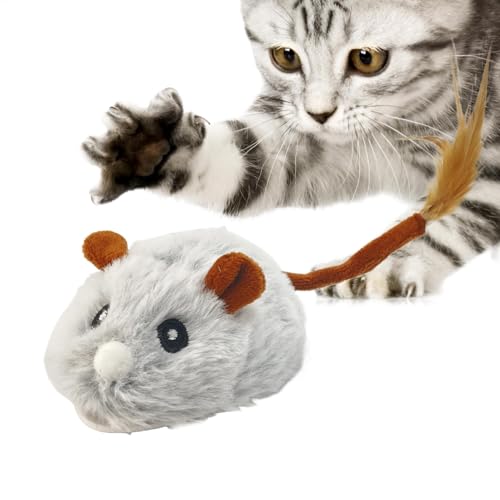 galeyyu 自動スクイーキー猫のおもちゃ、自動マウス猫のおもちゃ, 柔らかいラバータイヤぬいぐるみ移動マウスUSB充電, 子猫のエクササイズのための回転可能なホイール電子スクイーキーな動物のおもちゃを備えたインタラクティブなペット用品