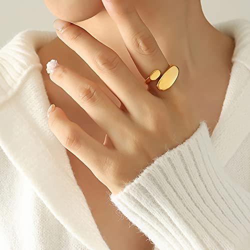 Chunky Dome Ring Stainless Steel Statement Rings For Women Teen Girls Irregular Geometric Rings Titanium Stackable Rings Adjustable Knuckle Midi Rings Set Open Finger Rings Aesthetic Jewelry 2 Pack (Gold) #TOP1