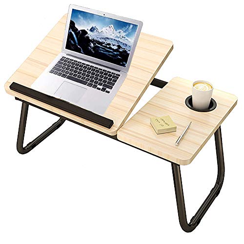 Black Friday 🔥 Lap Desk with Cup Holder,Laptop Desk Tray Table for Bed,Adjustable Computer Stands with Cup Slot for Writing (Wood White)