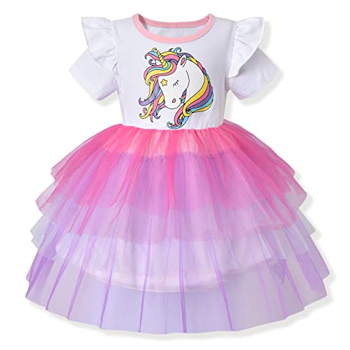 Toddler Unicorn Dress 3-10 Years Summer Tutu Clothes Rainbow Tulle Outfits for Little Girls