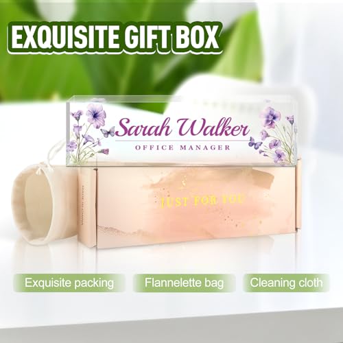 Image of Name Plate for Desk, Desk Name Plate Personalized, Office Decor for Women Men, Acrylic Desktop Accessories, Office Appreciation Gifts for Boss Social Workers Nurse Teacher Employee (Purple)