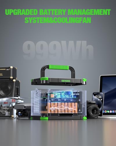 Image of GRECELL 999Wh Solar Generator 1000W Portable Power Station for Outdoor | With 60W USB-C PD Output, 120V Pure Sine Wave AC Outlet Home Camping Travel Hunting Backup Lithium Battery (Peak 2000W)