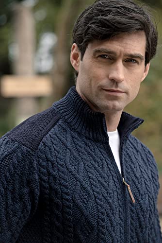 Aran Crafts Men's Cable Knit Shoulder Detail Zipped Cardigan (100% Merino Wool)3