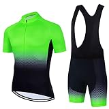 Ropa de Ciclismo para Hombre,Maillot Ciclismo Hombre Completo Camiseta Manga Corta Transpirable + Pantalones Cortos 5D Gel Acolchados,Traje de Ropa de Bicicleta de Montaña (Verde Fluorescente,XL)