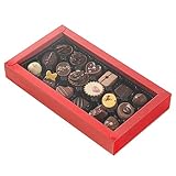 Restaurantware Sweet Vision 10 x 5.7 x 1.6 Inch Rectangle Candy Boxes, 10 Disposable Bakery Gift Boxes - 18 Compartments, With Slidable Clear Lids, Red Paper Boxes For Chocolate, And Treats