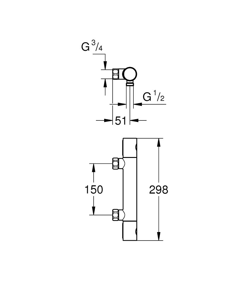 Grohe Grohtherm 800 Cosmopolitan | Thermostat-Brausebatterie, ohne Anschlüsse - mit ergonomischem Metallgriff und Spartaste | chrom | 34767000