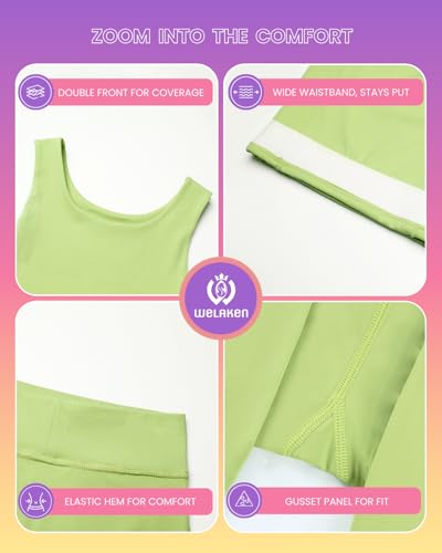 WELAKEN Girls 2 Piece Athletic Outfit Kids Yoga Crop Tank Top and Biker Shorts Set4