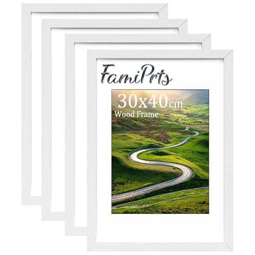 4Pack 30x40cm Picture Frame, Wooden 30 by 40 cm Frames, Versatile White Frame, Dual Orientation (Landscape/Portrait), Includes Wall Hooks - Wall Mount for Home, Office, Gallery