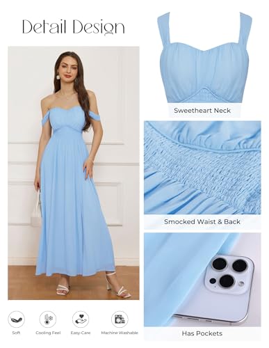 Image of GRACE KARIN 2026 Women's Summer Floral Wedding Guest Dress,Beach Flowy A Line Maxi Off Shoulder Bridesmaid Dresses