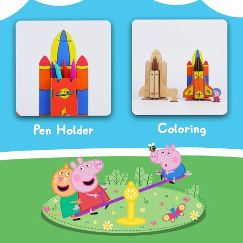 Image of Peppa Pig DIY Space Shuttle Pen Stand Toy | Build, Color & Play with a Fun Space Shuttle | STEM Educational Toy for Kids Age 3, 4, 5+ Years | Science & Learning Toy