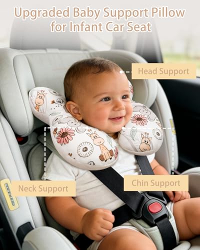 Image of KAKIBLIN Baby Travel Pillow, Baby Neck Pillow for Car Seat, U-Shaped Head and Neck Support for Stroller Pushchair, Soft Cooling Breathable Infant Head Pillow for Newborn Toddler