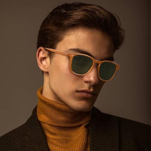 Image of CARFIA Retro Cool Acetate Polarized Sunglasses for Men UV Protection, Outdoor Fashion Driving Eyewears Male Square Sunnies
