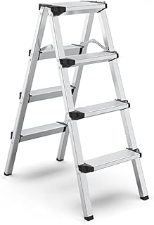 Ladder Step Ladders Foldable Step Ladder 4 Steps Ladder with Wide Pedal Folding Step Stool Lightweight Portable Aluminum Stepladders Max Load 330 Lbs Portable Step Stool