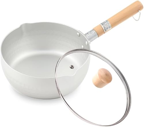 Cacerola antiadherente de 1.7 cuartos de galón de capacidad tradicional japonesa Yukihira con mango y tapa de madera, olla multiusos, aleación de