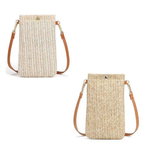 Straw Crossbody Phone Bag for Women 2 Pack Small Woven Rattan Purse 7 Inches, Lightweight, Natural Elegance, Summer, Beach, Daily Use
