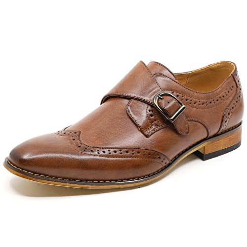 Metrocharm MC605 Men's Single Monk Strap Wing Tip Oxford Dress Shoe