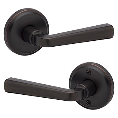 Kwikset Trafford Interior Passage Door Handle, Lever for Closet and Hallway Doors, Reversible Non-Locking Handle Lever, Venetian Bronze, with Microban Protection
