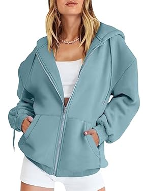AMAZON - Caracilia Hoodies Jacket Coat for Women Long Sleeve Oversized Zip Up Fleece Sweatshirt Comfy Fall Clothes Y2K Trendy Top 2023 Fall Winter Thick Warm Loose Fit Cute Sweater A989hulan-S Lake