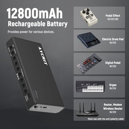 Bloc d'alimentation guitare rechargeable 12800mAh avec 9 sorties isolées
