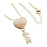 Qusinfc Elegante collar de cobre chapado en oro con dije individual o doble para niño y niña, para regalo romántico, cadena ajustable para el cuello, uso diario, pieza de joyería de moda, One Size