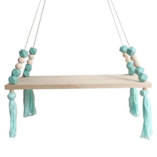 JIAJIA YL Étagère Murale Nordique - avec Cordes flottantes - Décoration intérieure, Bois Dense, Violet, Taille Unique (Vert Menthe)