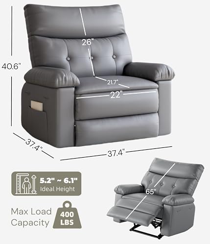 Image of GarveeHome Recliner Chair - PU Leather Manual Recliner for Adults, Lazy Chair with 1.5X Sponge Comfort Arm and Back for Living Room, Bedroom