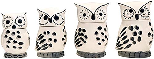 ACK Tuscany Cute Black and White Owl, Ceramic 4pc Canister Set, 81601