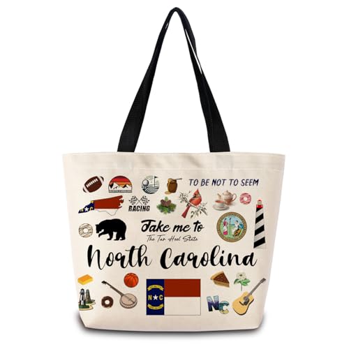 ZhuVantrix Take Me To North Carolina Tote Bag Reusable Grocery Bags Aesthetic Shopping Shoulder Handbag with Interior Pocket Lightweight & Washable Stylish North Carolina Travel Present for Women