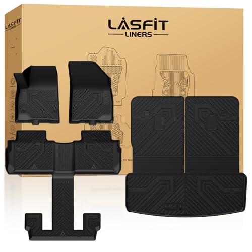 Image of LASFIT Floor Mats & Cargo Liner with Backrest Mat for GMC Acadia 2017-2023 | (Only Fit 6 Seats), All Weather TPE Custom Fit Floor Mats for Cars, 3 Rows Floor Liners Car Mats Full Set, Black