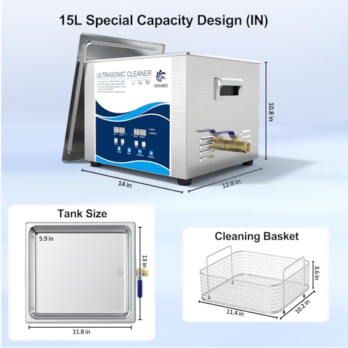 Granbo GW0615 Professional 15L Ultrasonic Cleaner, Ultrasonic Jewelry Cleaner Machine 40Khz With Heater Timer And Degassing thumb #7