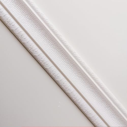 2 Pcs 3D Wall Edging Foam Baseboard, 2.3m * 8cm Flexible Molding Trim Self Adhesive Peel and Stick Border Wall Lines Wallpaper Caulk Strip for TV Background (White)