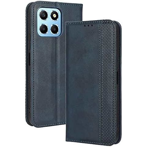 XINNI Protective Phone Case for Honor X8 5G(Not Fit 4G), PU/TPU Vintage Flip Leather Shockproof Cover Magnetic Book Style Wallet, Blue Cover
