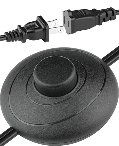 6ft/1.8m On/Off Extension Cord Foot Switch Pedal, Switch in Middle of Cord, 2-Prong Polarized Plug and Plug in Outlet AWG18 250VAC Step Switch Floor Lamp Christmas Tree Light Push Button Black
