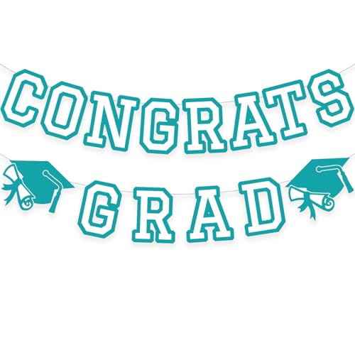Image of Congrats Grad Banner Graduation Party Banner Decoration Hanging Garland High School College Backdrop Supplies Teal
