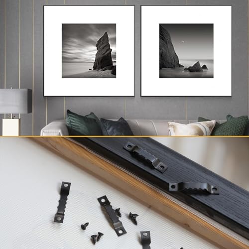 Image of 100 Pack Heavy Duty Sawtooth Picture Hangers with 200 Screws Black Small Sawtooth Hangers for Picture Frames, Paintings, Artwork, Photos, and Home Decor Black Sawtooth Picture Frame Hangers