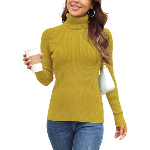 Image of Rocorose Women's Ribbed Turtleneck Sweater Long Sleeve Knitted Solid Pullover