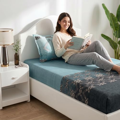 Image of Mafatlal 186 TC Autumn Delight Graceful Pure Cotton Single Flatsheet (60 x 90 Inch) | Breathable Summer Comfort | Wrinkle-Free Floral Bedsheet with 1 Pillow Cover, Elegant Blue
