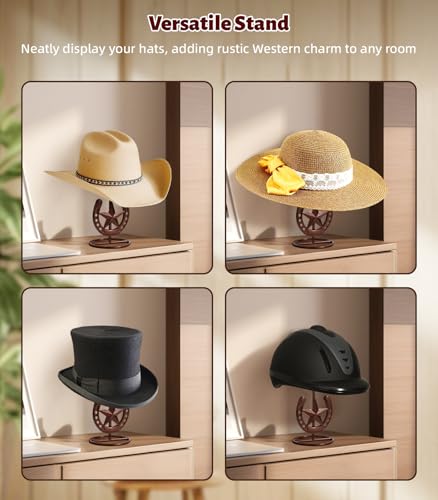Cowboy Hat Stand, Hat Display, Western Horseshoe Decor, Cowboy Hat Holder | Hat Stands for Display Tabletop, Cowboys Gifts for Men, Desk Hat Rack for Fedora, Sun Hats,Straw Hats, Iron, Bronze, 2 Packs - Image 6